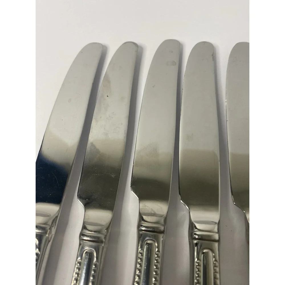8 Dinner Knives Hollow Lenox BEAD Glossy Plume Tip Stainless 9 1/4